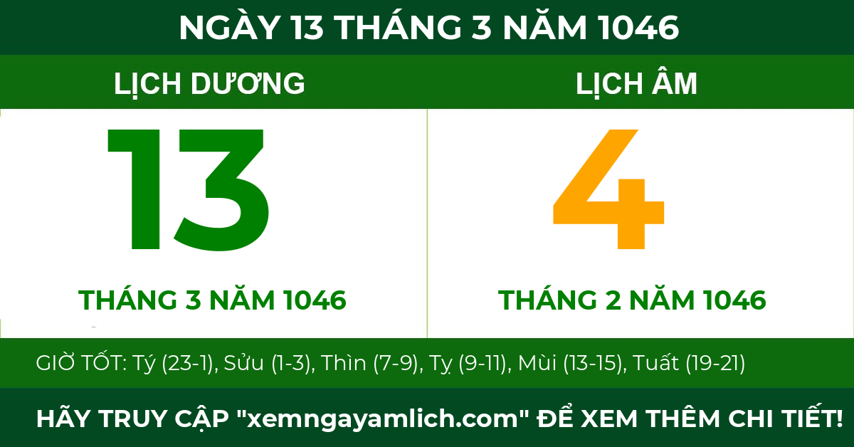 lịch âm ngày 13 tháng 3 năm 1046