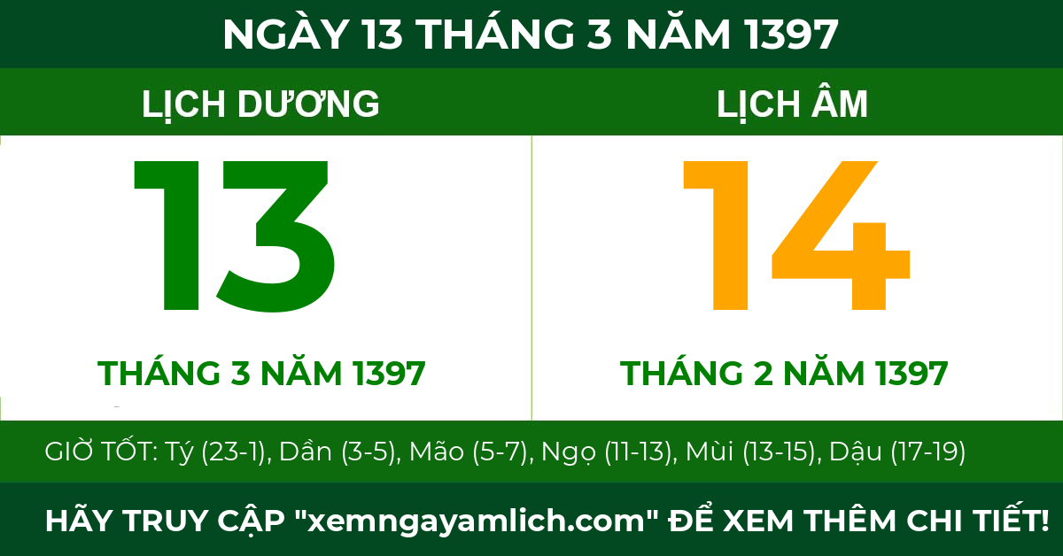 lịch âm ngày 13 tháng 3 năm 1397