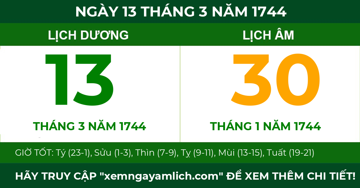 lịch âm ngày 13 tháng 3 năm 1744