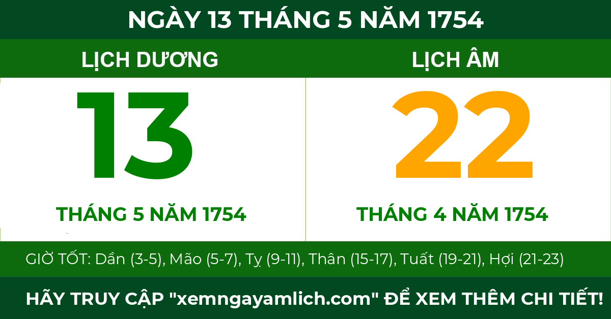 lịch âm ngày 13 tháng 5 năm 1754
