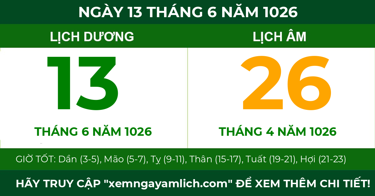 lịch âm ngày 13 tháng 6 năm 1026