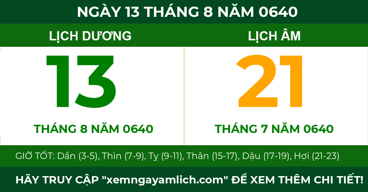 lịch âm ngày 13 tháng 8 năm 0640