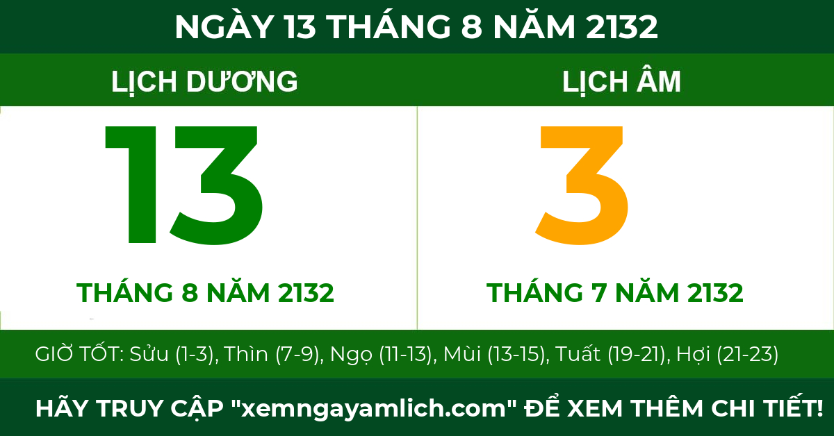 lịch âm ngày 13 tháng 8 năm 2132