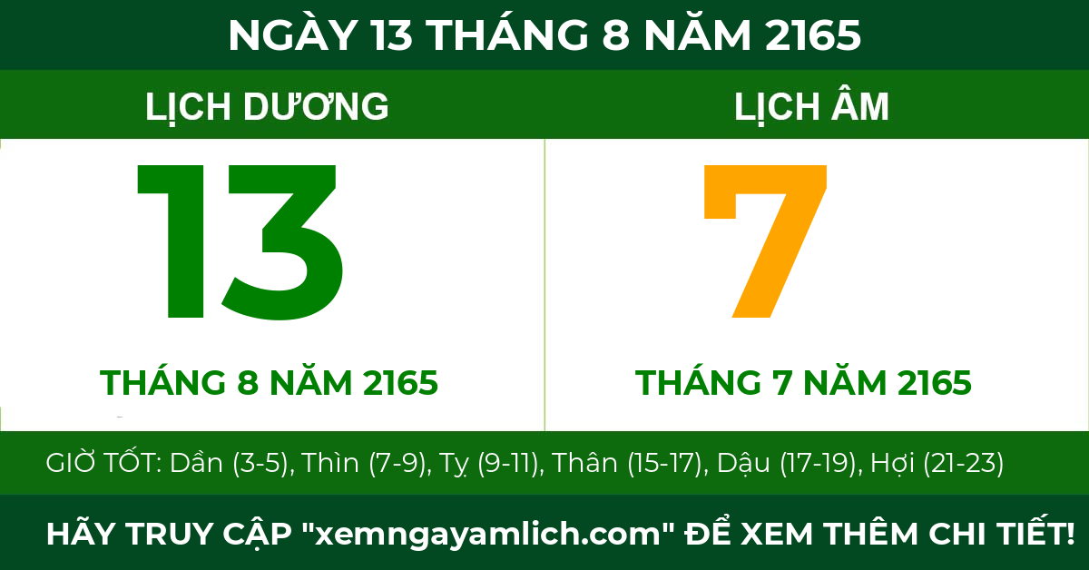 lịch âm ngày 13 tháng 8 năm 2165
