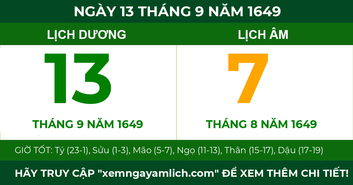 lịch âm ngày 13 tháng 9 năm 1649