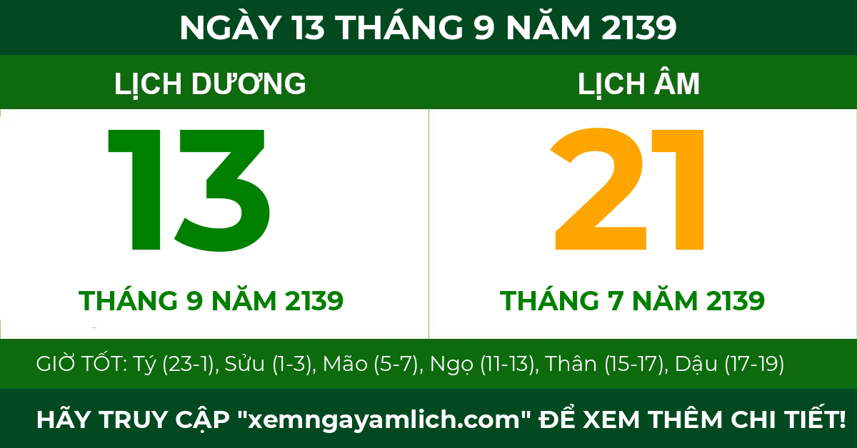 lịch âm ngày 13 tháng 9 năm 2139