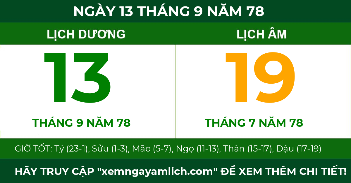 lịch âm ngày 13 tháng 9 năm 78