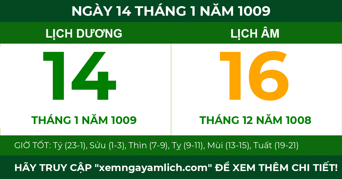 lịch âm ngày 14 tháng 1 năm 1009