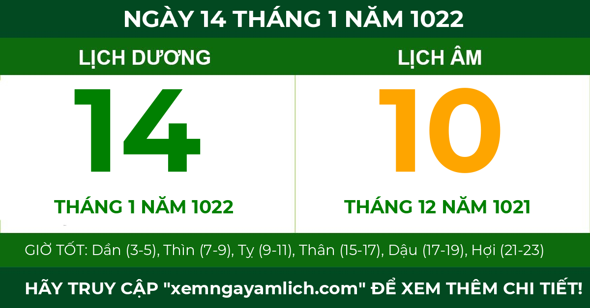 lịch âm ngày 14 tháng 1 năm 1022