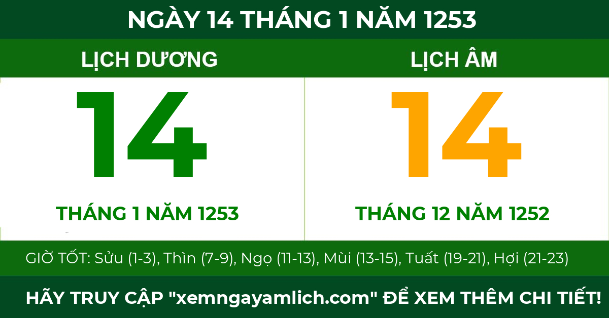 lịch âm ngày 14 tháng 1 năm 1253