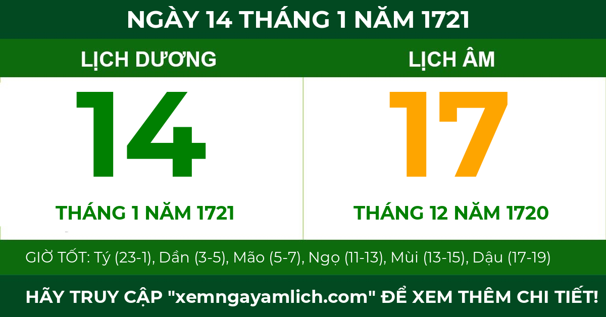 lịch âm ngày 14 tháng 1 năm 1721