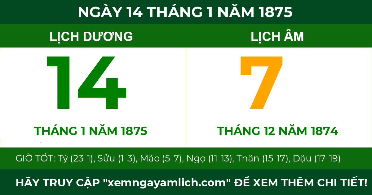 lịch âm ngày 14 tháng 1 năm 1875