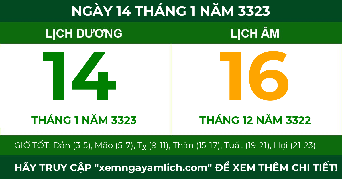 lịch âm ngày 14 tháng 1 năm 3323