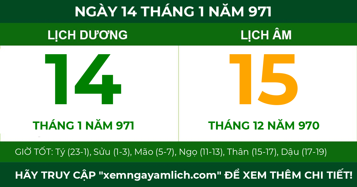 lịch âm ngày 14 tháng 1 năm 971