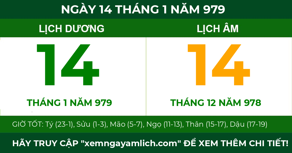 lịch âm ngày 14 tháng 1 năm 979