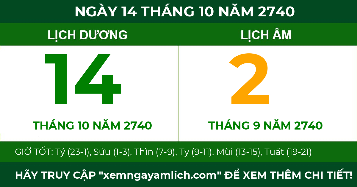 lịch âm ngày 14 tháng 10 năm 2740