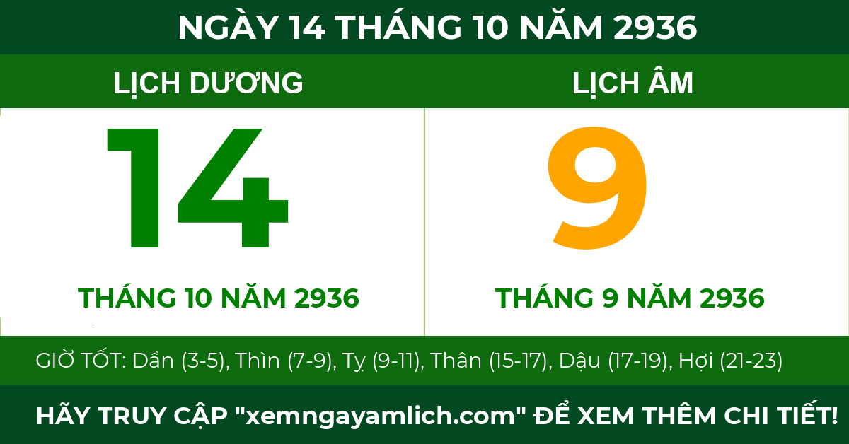 lịch âm ngày 14 tháng 10 năm 2936