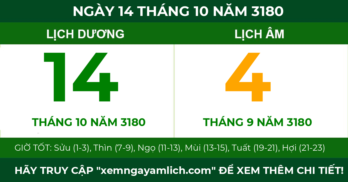 lịch âm ngày 14 tháng 10 năm 3180