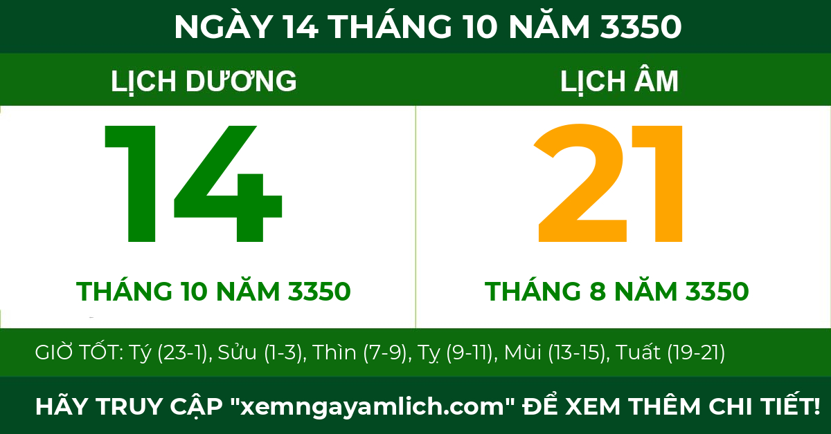 lịch âm ngày 14 tháng 10 năm 3350