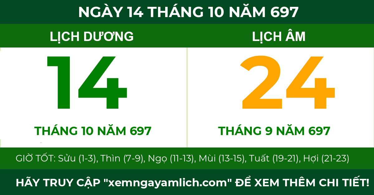 lịch âm ngày 14 tháng 10 năm 697