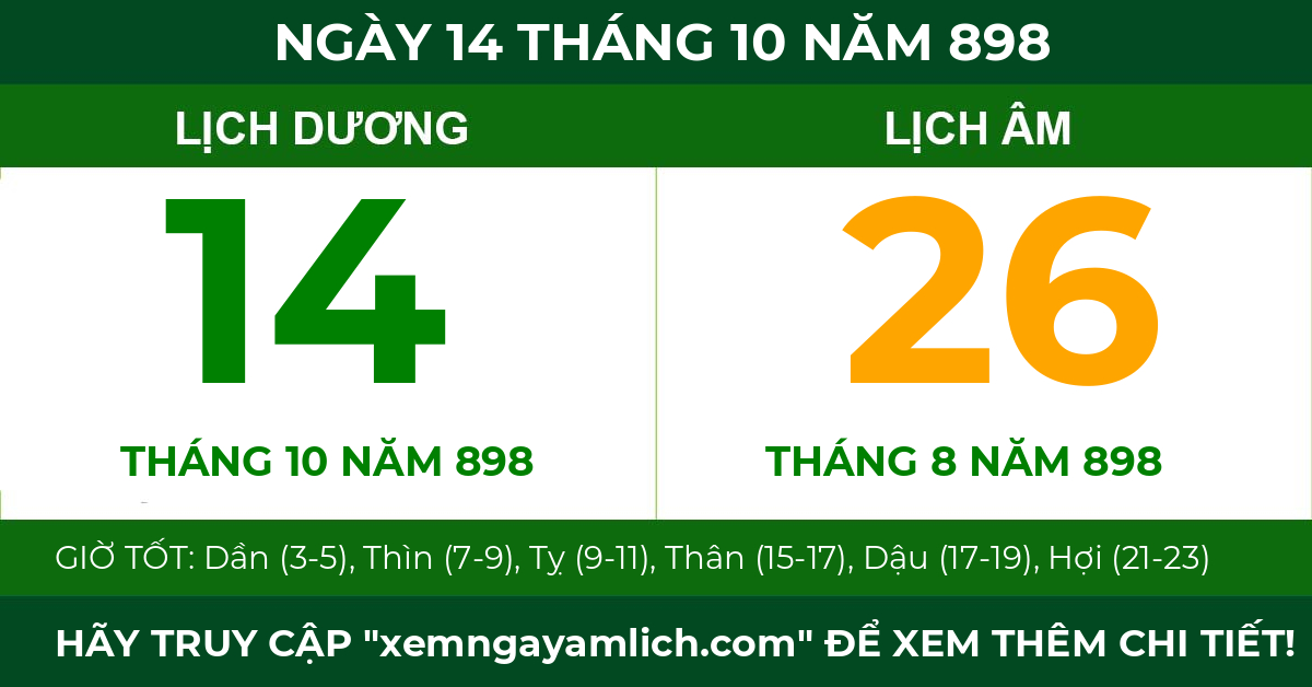 lịch âm ngày 14 tháng 10 năm 898