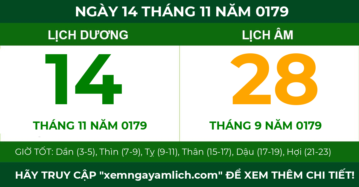lịch âm ngày 14 tháng 11 năm 0179