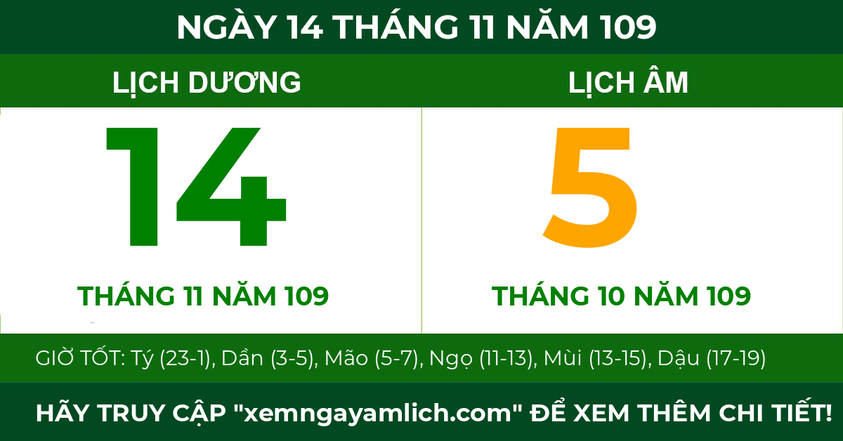 lịch âm ngày 14 tháng 11 năm 109
