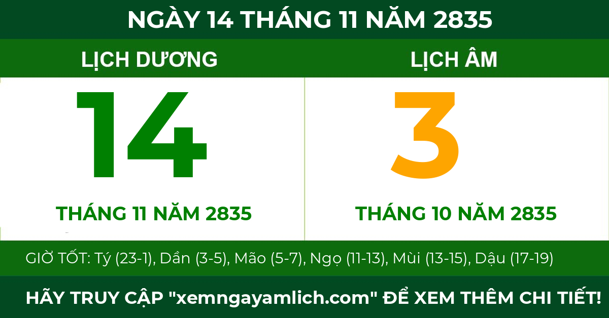 lịch âm ngày 14 tháng 11 năm 2835