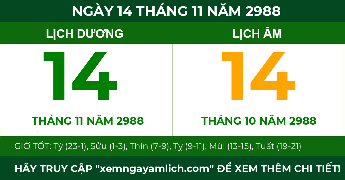 lịch âm ngày 14 tháng 11 năm 2988