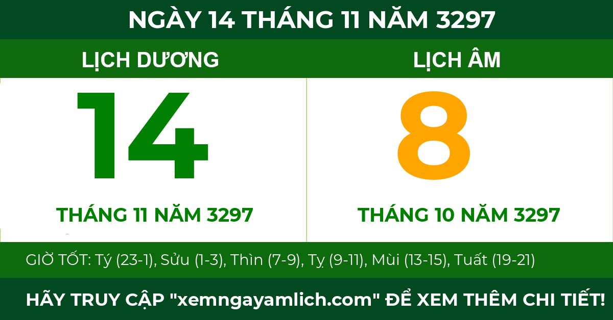 lịch âm ngày 14 tháng 11 năm 3297