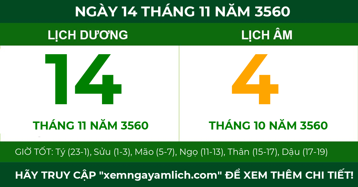 lịch âm ngày 14 tháng 11 năm 3560
