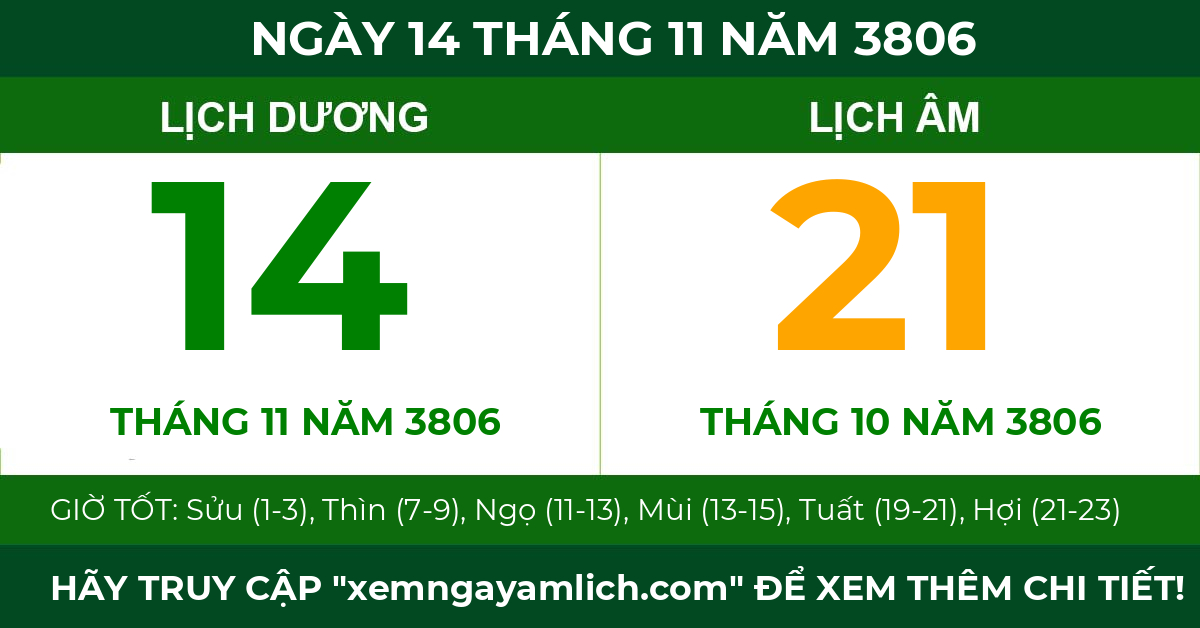 lịch âm ngày 14 tháng 11 năm 3806