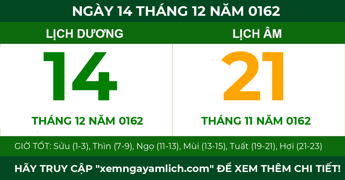 lịch âm ngày 14 tháng 12 năm 0162