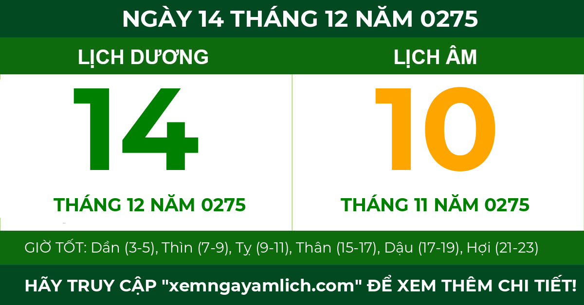lịch âm ngày 14 tháng 12 năm 0275