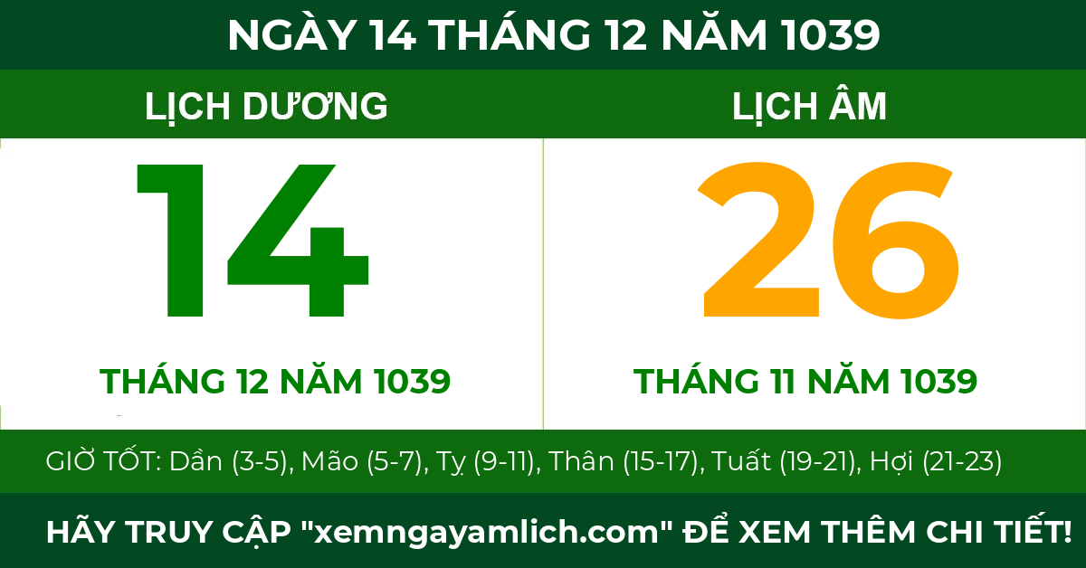 lịch âm ngày 14 tháng 12 năm 1039