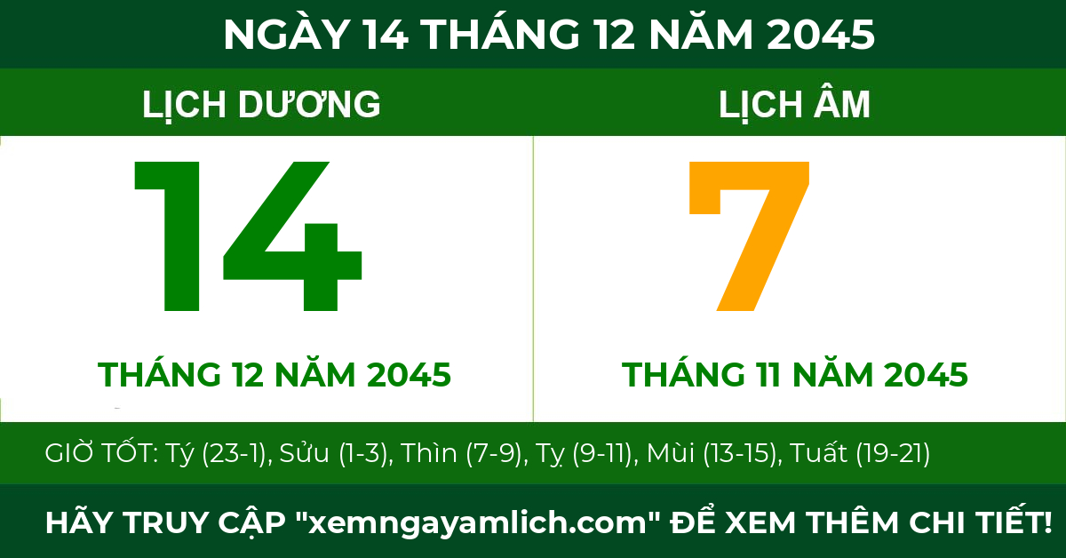 lịch âm ngày 14 tháng 12 năm 2045
