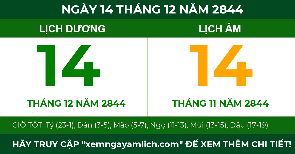 lịch âm ngày 14 tháng 12 năm 2844