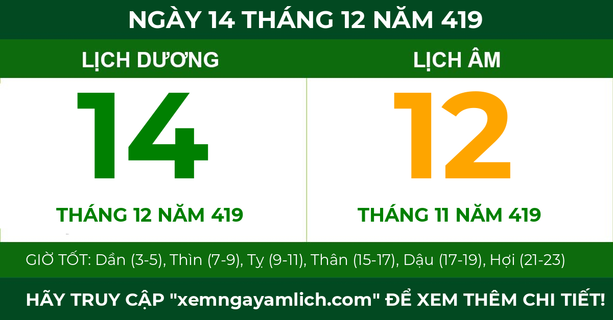 lịch âm ngày 14 tháng 12 năm 419
