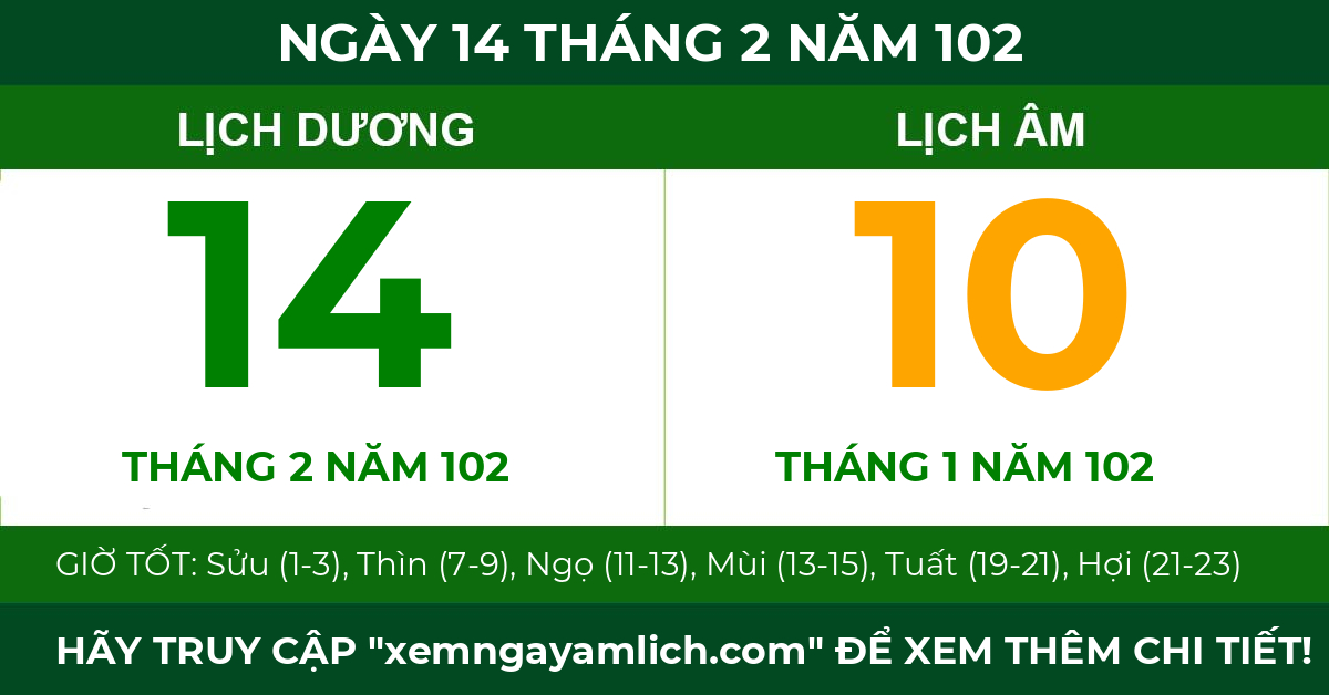 lịch âm ngày 14 tháng 2 năm 102