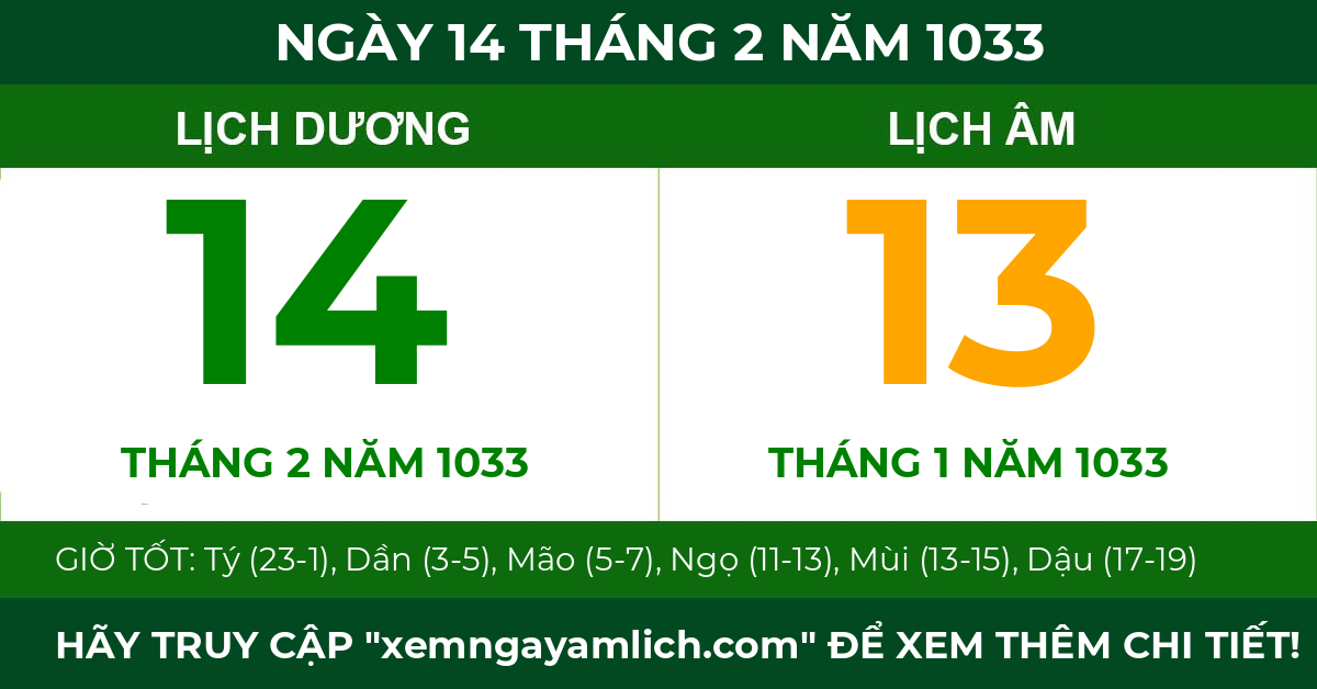 lịch âm ngày 14 tháng 2 năm 1033