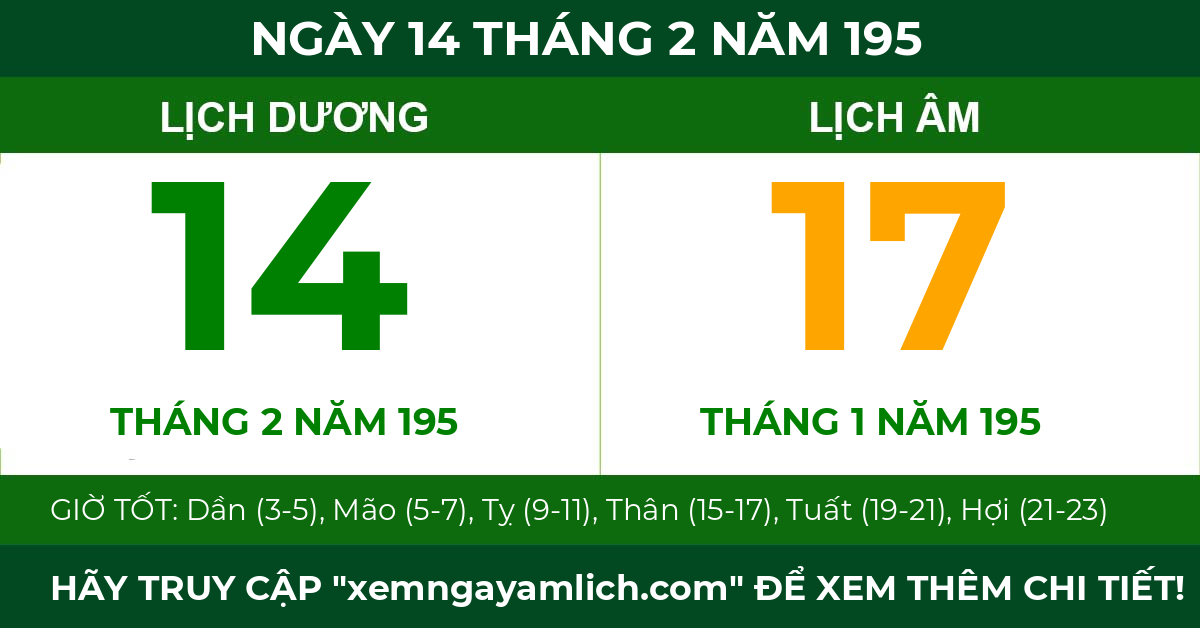lịch âm ngày 14 tháng 2 năm 195