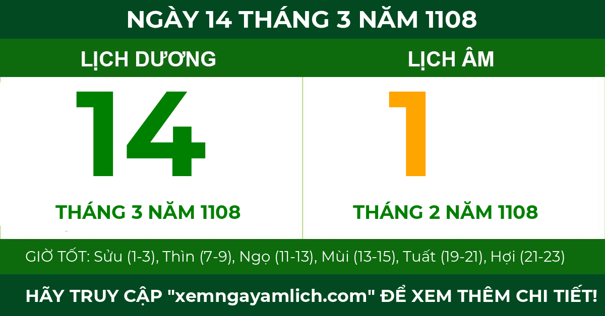 lịch âm ngày 14 tháng 3 năm 1108