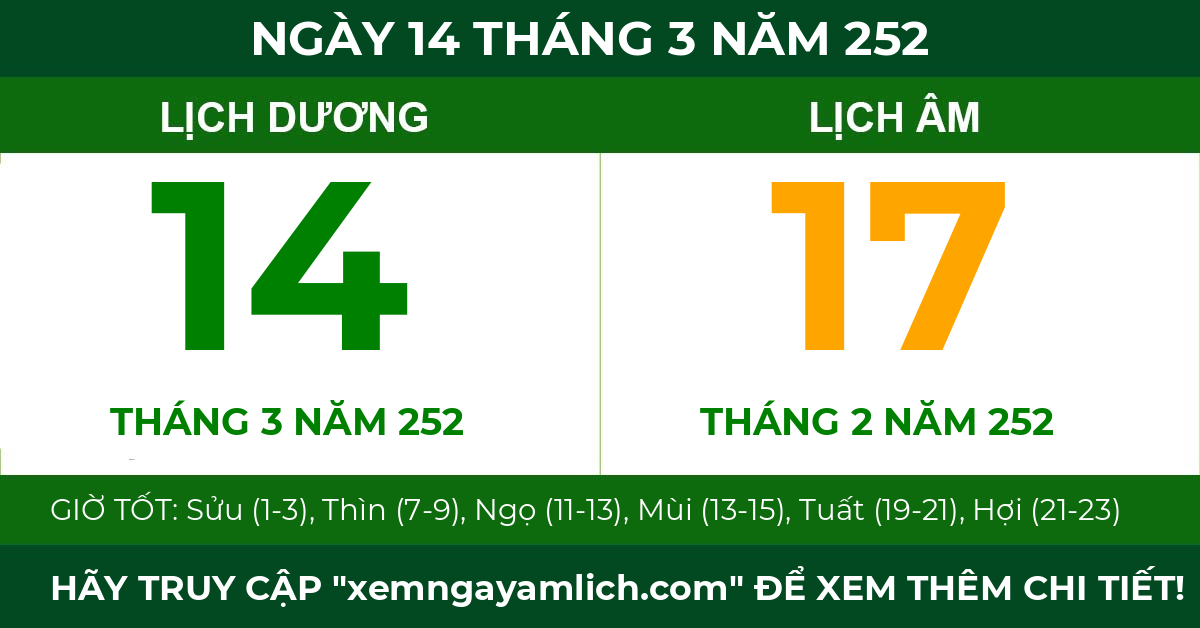 lịch âm ngày 14 tháng 3 năm 252