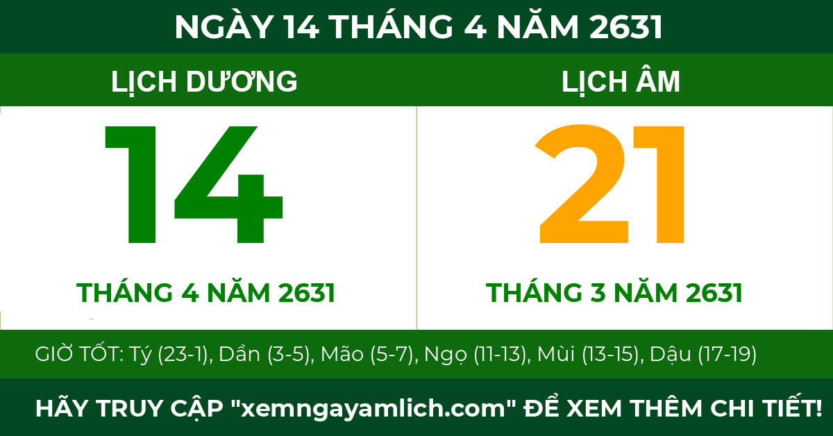 lịch âm ngày 14 tháng 4 năm 2631