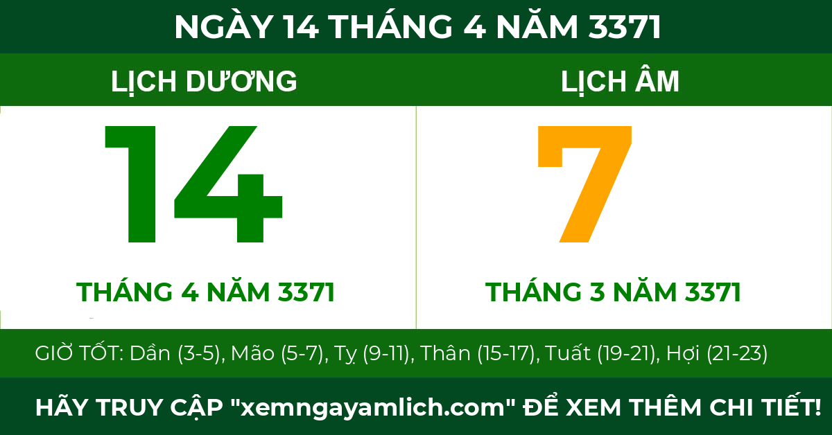 lịch âm ngày 14 tháng 4 năm 3371