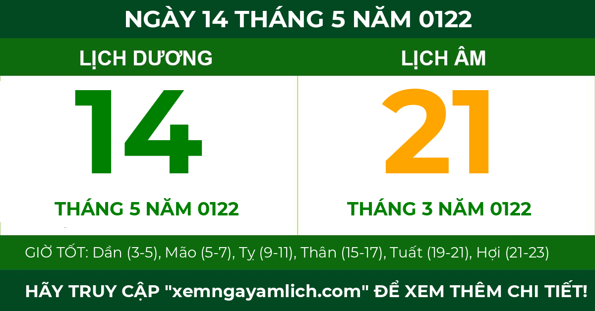 lịch âm ngày 14 tháng 5 năm 0122