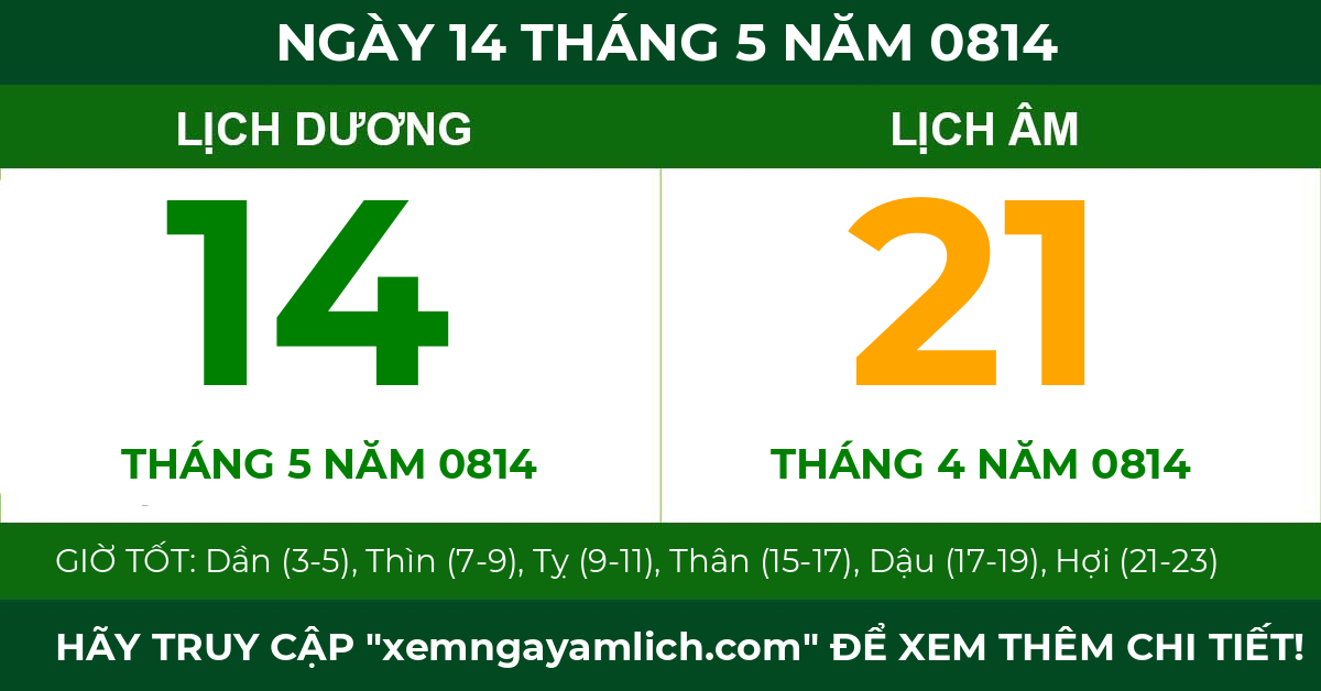 lịch âm ngày 14 tháng 5 năm 0814