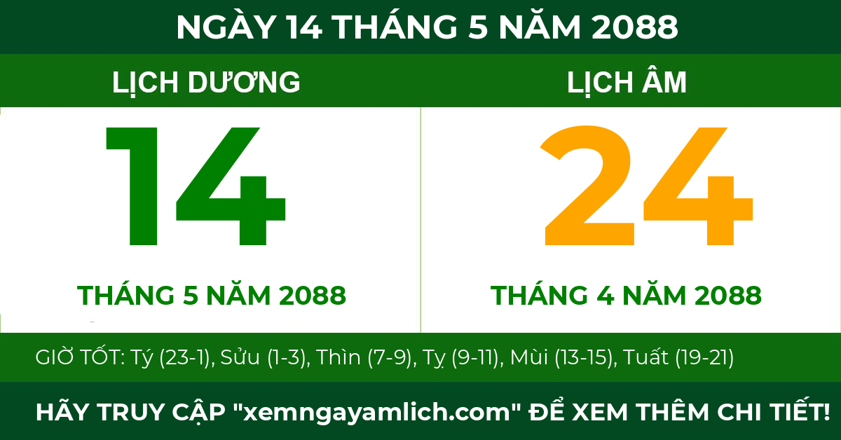 lịch âm ngày 14 tháng 5 năm 2088