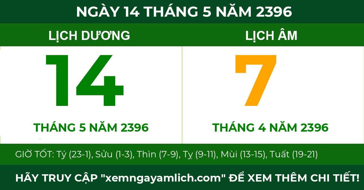 lịch âm ngày 14 tháng 5 năm 2396