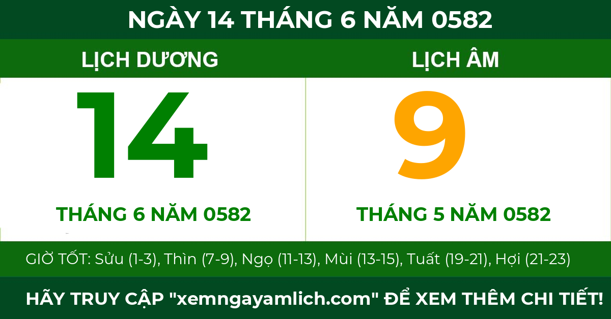 lịch âm ngày 14 tháng 6 năm 0582